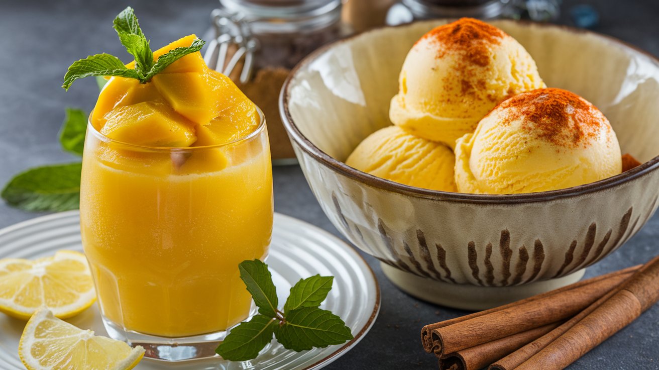 Mango Sorbet and spiced mango icecream